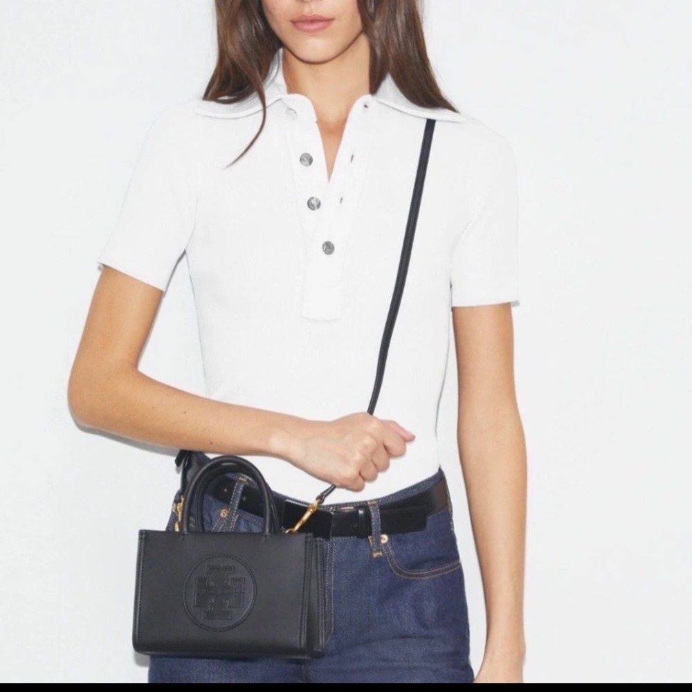 NWT Tory Burch Ella Bio Mini Tote Black 145613 Crossbody Handbag Small Travel